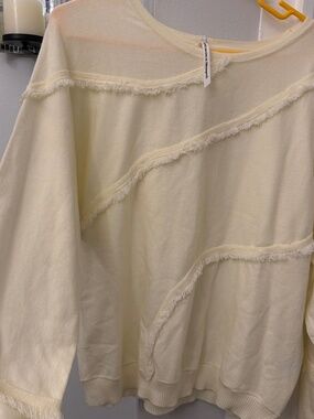 Women yellow sweater with frayed edges #work#cozy Boho Distressed XL